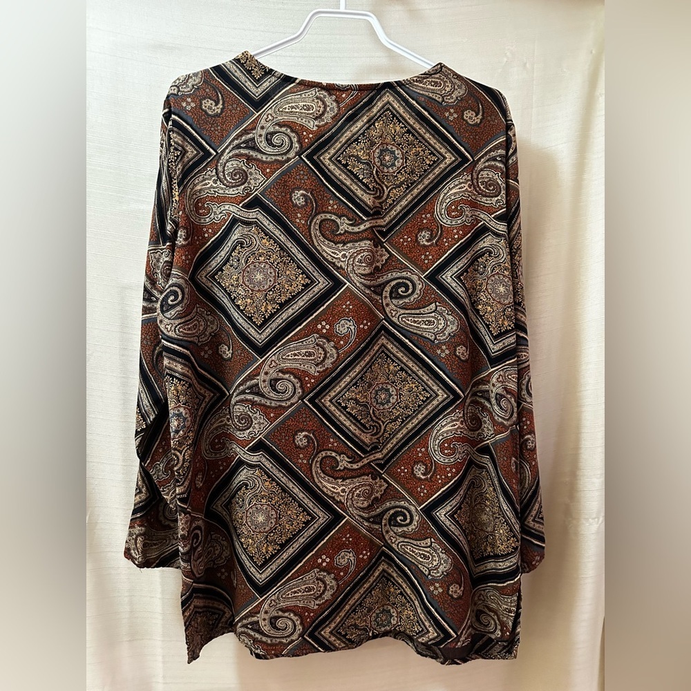Vintage 90s Carole Little Paisley Rayon Boho Blouse Scarf Print Top Large - Picture 5 of 5